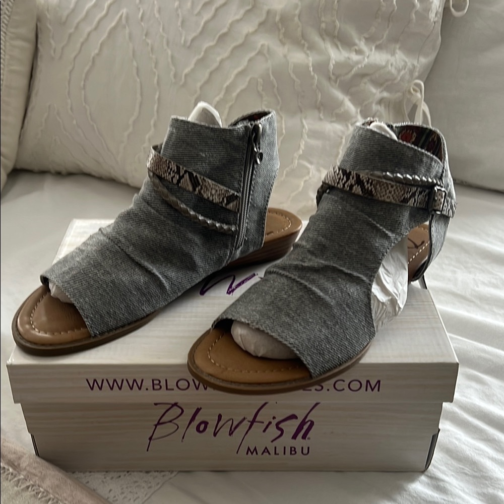 Blowfish Gray Suede-Like Ankle Sandals